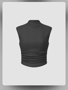 Cider Ribbed Sleeveless Mock Neck Crop Top - Black